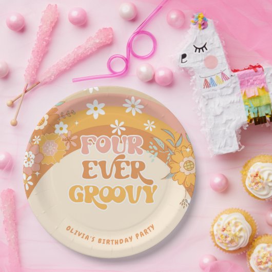Retro Vier groovy verjaardagspapieren borden Papieren Bordje (Feest)