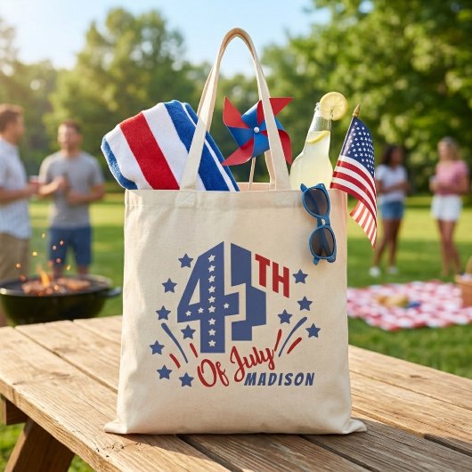 Retro Vier Juli Aangepaste Patriottische Tote Bag