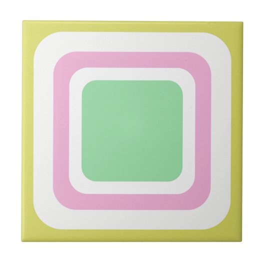 Retro Vierkant Pastel Groen Roze Wit Tegeltje (Voorkant)