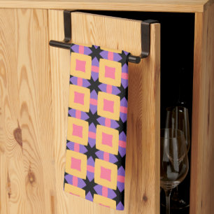 Retro vierkant rasterpatroon met heldere kleuren theedoek