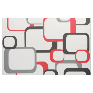 Retro vierkanten geometrisch patroon rood grijs zw stof