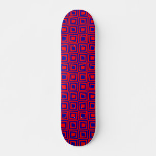 Retro Vierkanten - Rood op Donkerblauw Persoonlijk Skateboard
