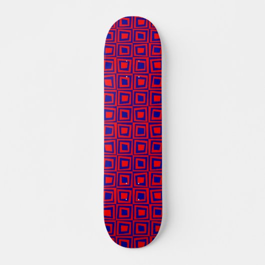 Retro Vierkanten - Rood op Donkerblauw Persoonlijk Skateboard (Voorkant)