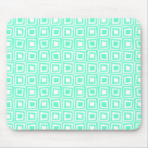 Retro Vierkanten - Turquoise op Wit Muismat