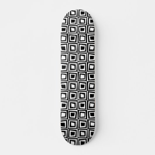 Retro Vierkanten - Zwart op Hout Skateboard (Voorkant)