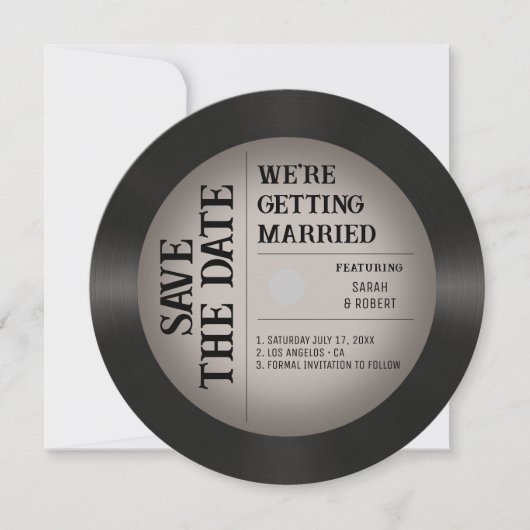 Retro  Vignet Vinyl Record Bruiloft Save The Date (Voorkant)