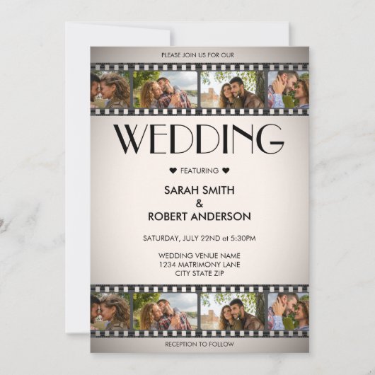 Retro Vignette Fotocollage Filmstrip Bruiloft Kaart (Voorkant)