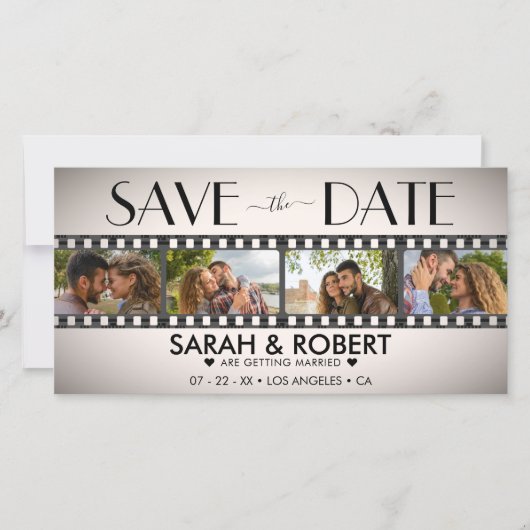Retro Vignette Fotocollage Filmstrip Save The Date (Voorkant)