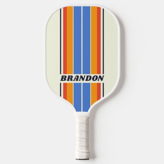 Retro Vijf Bordstrepen Met Naam Pickleball Paddle (Voorkant)