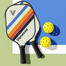 Retro vijf gestreept met initiaal en naam pickleball paddle