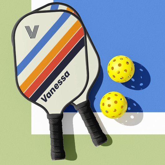 Retro vijf Gestreept met Initiaal en Naam Pickleball Paddle
