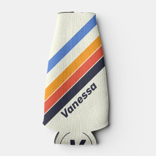 Retro vijf Gestreept met Naam en Initiaal Flesjeskoeler (Voorkant)