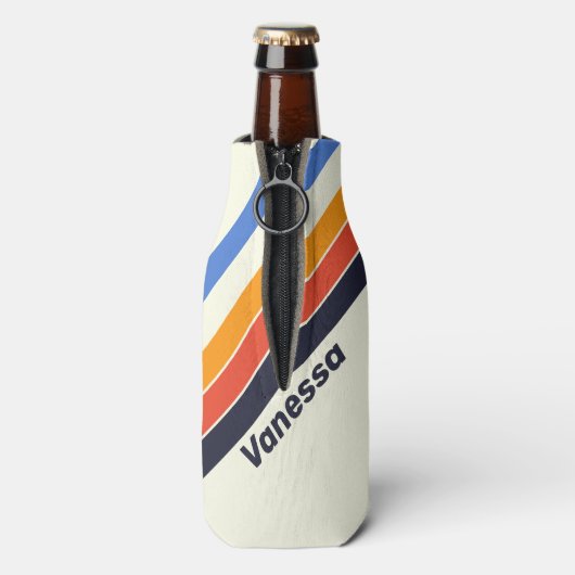 Retro vijf Gestreept met Naam en Initiaal Flesjeskoeler (Fles Achterkant)