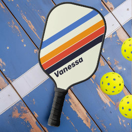 Retro vijf gestreept met naam pickleball paddle