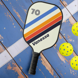 Retro vijf gestreept met nummer en naam pickleball paddle