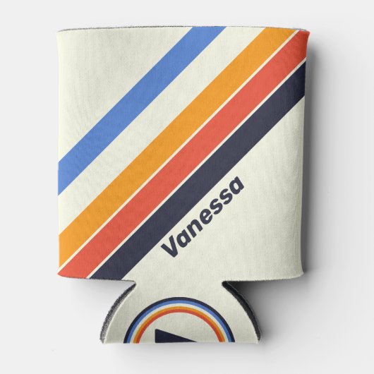 Retro vijf strepen met naam blikjeskoeler (Voorkant)