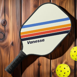 Retro Vijf Strepen met Naam Pickleball Paddle