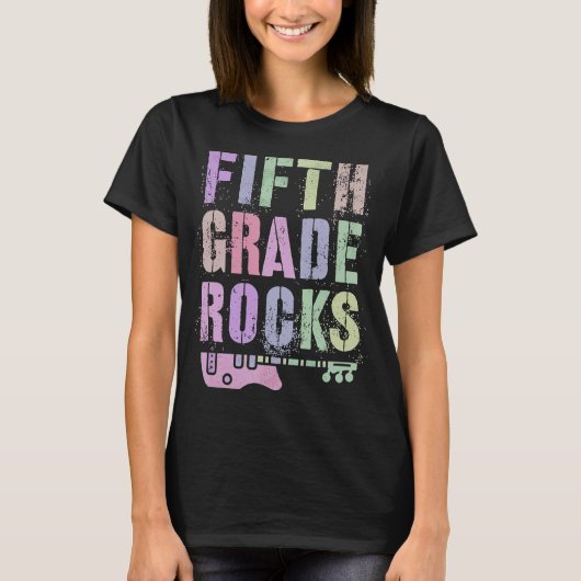 Retro VIJFDE KLAS ROCKS Docent Rockstar Team 5de T-shirt (Voorkant)