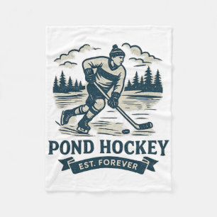 Retro Vijver Hockey Speler Bevroren Meer Winter Fleece Deken