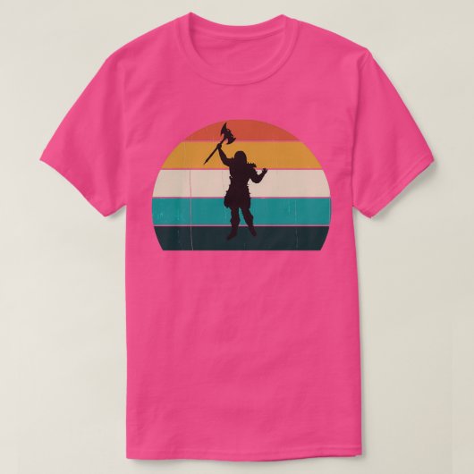 Retro Viking Barbarian Ax Fighter Battle Warrior T-shirt (Design voorkant)