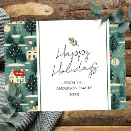 Retro Village Town Kerstgroeten Briefkaart