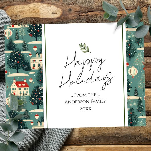 Retro Village Town Kerstgroeten Briefkaart