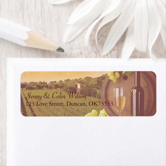 Retro Vineyard Sunset Bruiloft Adres Etiket (Insitu)