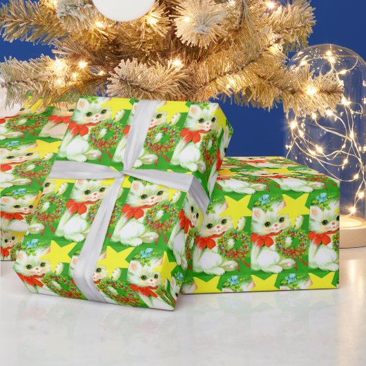Retro vintae met kerstkatteband cadeaupapier (Feestdagen)