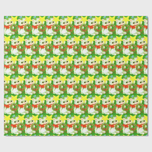 Retro vintae met kerstkatteband cadeaupapier (Vlak)