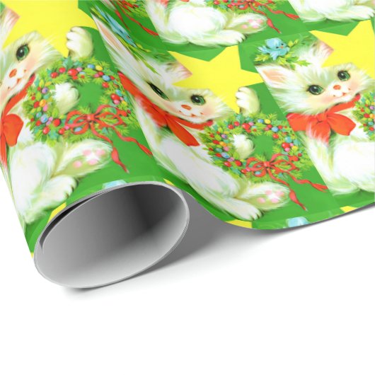 Retro vintae met kerstkatteband cadeaupapier (Rol Hoek)