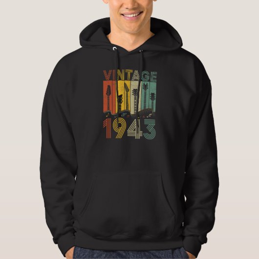 Retro Vintage 1943 Guitarist 1943 Birthday Guitar Hoodie (Voorkant)