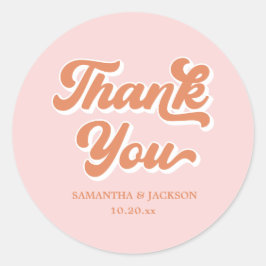 Retro Vintage 70er jaren Roze Oranje Dank Je Wel T Ronde Sticker