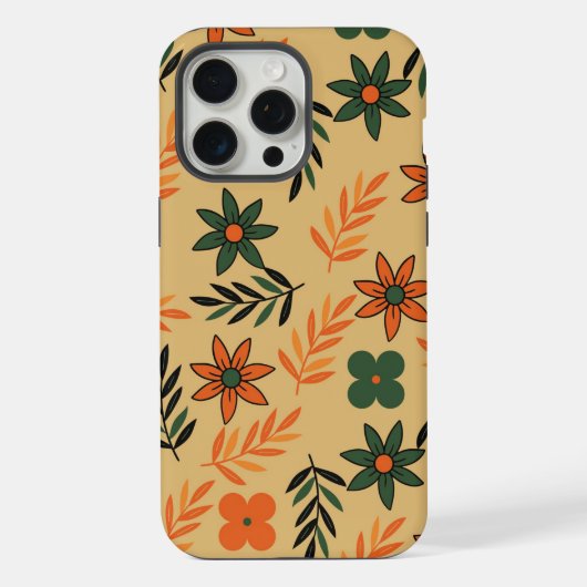 Retro Vintage 70s Bloem Bloem Bladeren Patroon iPhone Hoesje (Achterkant)
