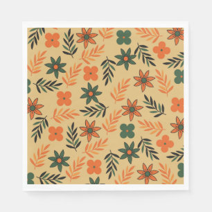 Retro Vintage 70s Bloem Bloem Bladeren Patroon Servet