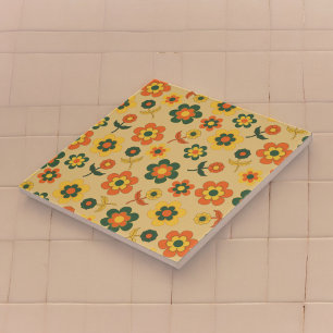 Retro Vintage 70s Bloem Bloem Bladeren Patroon Tegeltje