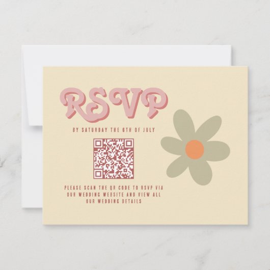 Retro Vintage 70s bruiloft QR RSVP (Voorkant)