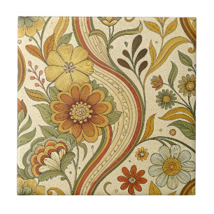 Retro Vintage 70s Flower Power Gele Bloem Kunst Tegeltje
