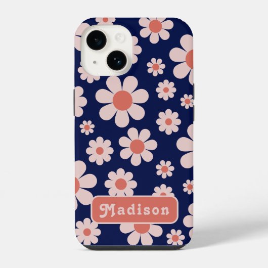 Retro Vintage 70s Madeliefjes Patroon Groovy naam iPhone Hoesje (Achterkant)