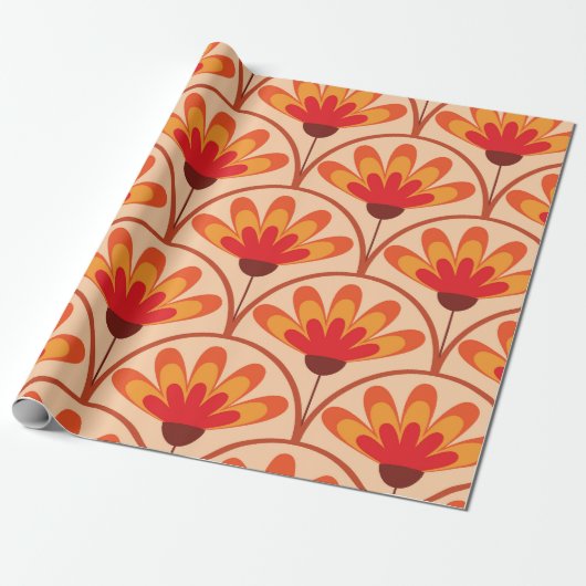 Retro Vintage Abstracte Bloemen op Schelpvorm Cadeaupapier (Uitgerold)