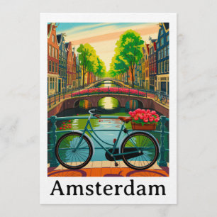 Retro Vintage Amsterdam Holland Gracht Stad Reizen Kaart
