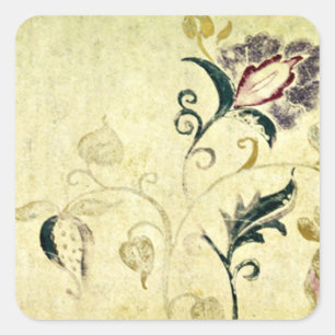 Retro Vintage Antiek Bloemmotief Parchment Op Maat Vierkante Sticker