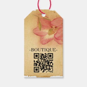 Retro Vintage Antieke Bloem Motief QR Code Cadeaulabel
