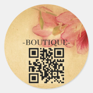 Retro Vintage Antieke Bloem Motief QR Code Ronde Sticker