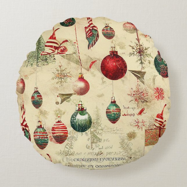 Retro Vintage Antieke Kerstballen  Rond Kussen (Voorkant)