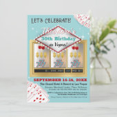 Retro Vintage Aqua Blauwe Vegas Casino Uitnodiging (Staand voorkant)