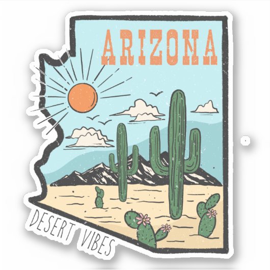 Retro Vintage Arizona Woestijn Cactus Reis Sticker (Voorkant)