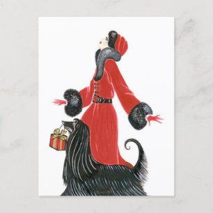 Retro vintage art deco dame Kerstvakantie Feestdagenkaart