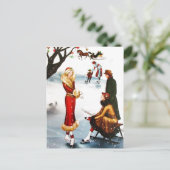 Retro vintage art deco kerst mensen briefkaart (Staand voorkant)