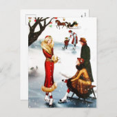 Retro vintage art deco kerstmensen kaart (Voorkant / Achterkant)