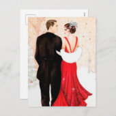 Retro vintage art deco kerstpaar feestdagenkaart (Voorkant / Achterkant)